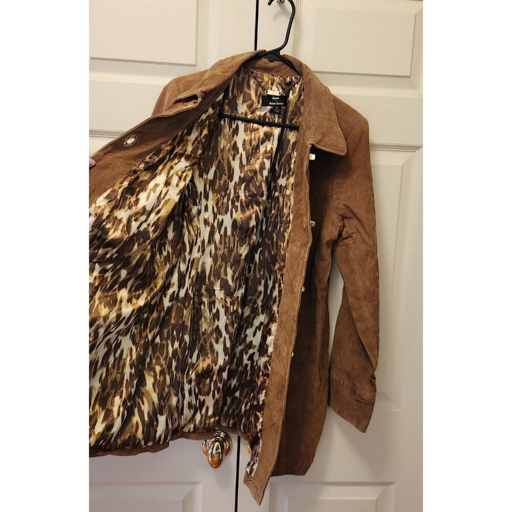 Women Dennis by Dennis Basso Brown Suede Leather Mid Length Coat Size M - Picture 2 of 3